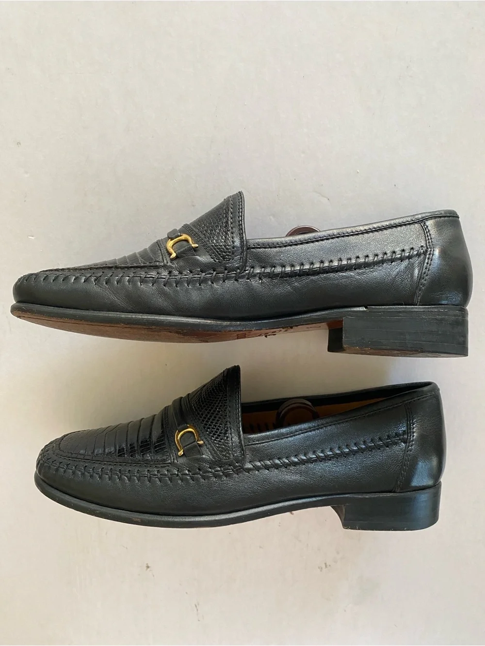 David Eden Black Fine Lizard Embossed Handmade Horsebit Loafers Size 7 Men’s